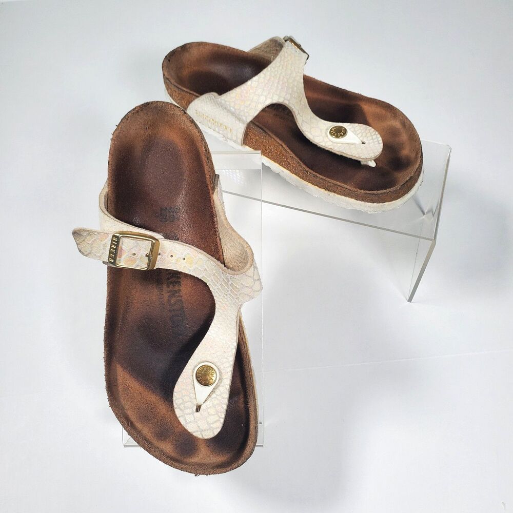 Birkenstock Women’s Gizeh Sandals EU 36 US 5.5 Cream Snake Birko-Flor Boho